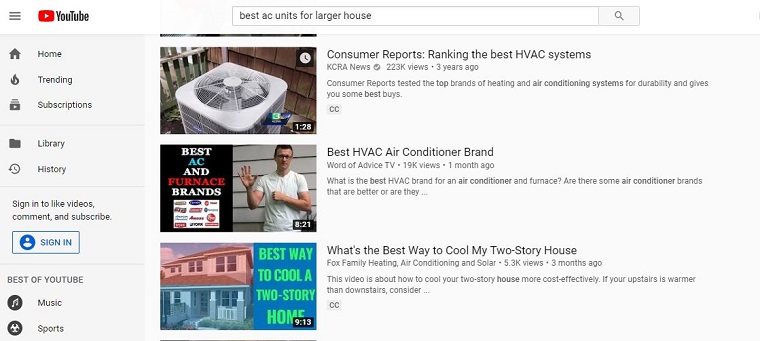 You tube results for the best ac units