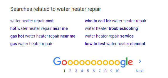 Suggested keywords shown at the bottom of Google search results